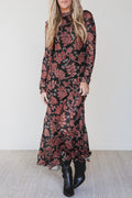 Black Floral Mesh Mermaid Midi Dress