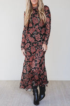 Black Floral Mesh Mermaid Midi Dress