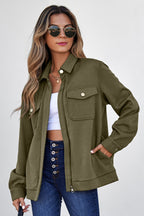Olive Textured Zip-Up Jacket