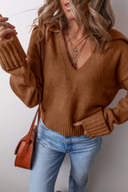 V-Neck Collared Knit Sweater