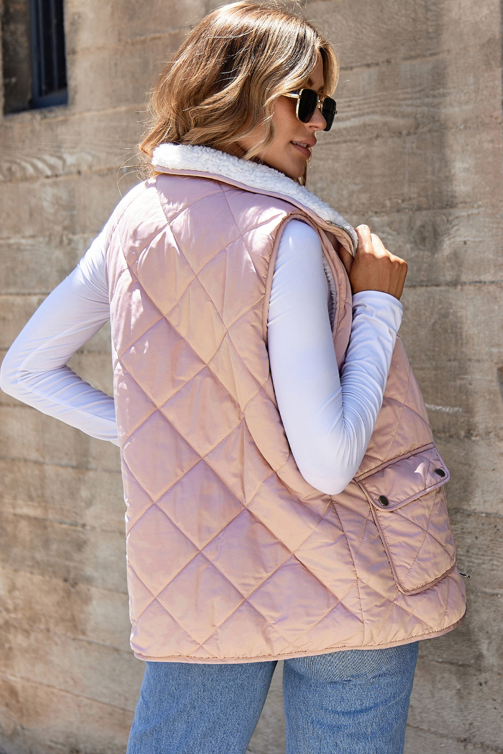 Blush Fleece-Lined Quilted Vest