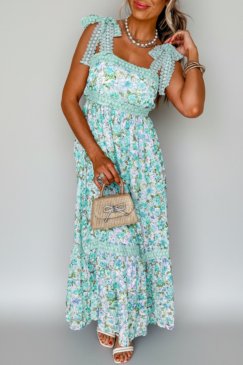 Floral Lace Trim Maxi Dress