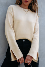 Parchment Textured Knit Split Cuff Sweater