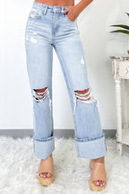 Light Wash Distressed Straight Leg Jeans