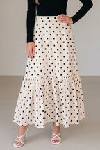 White Polka Dot Tiered Maxi Skirt