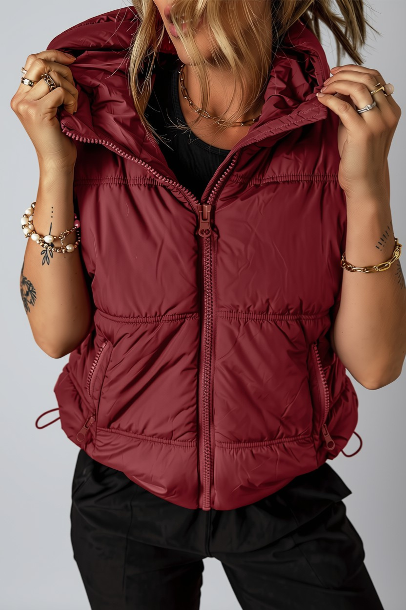 Burgundy Hooded Puffer Vest