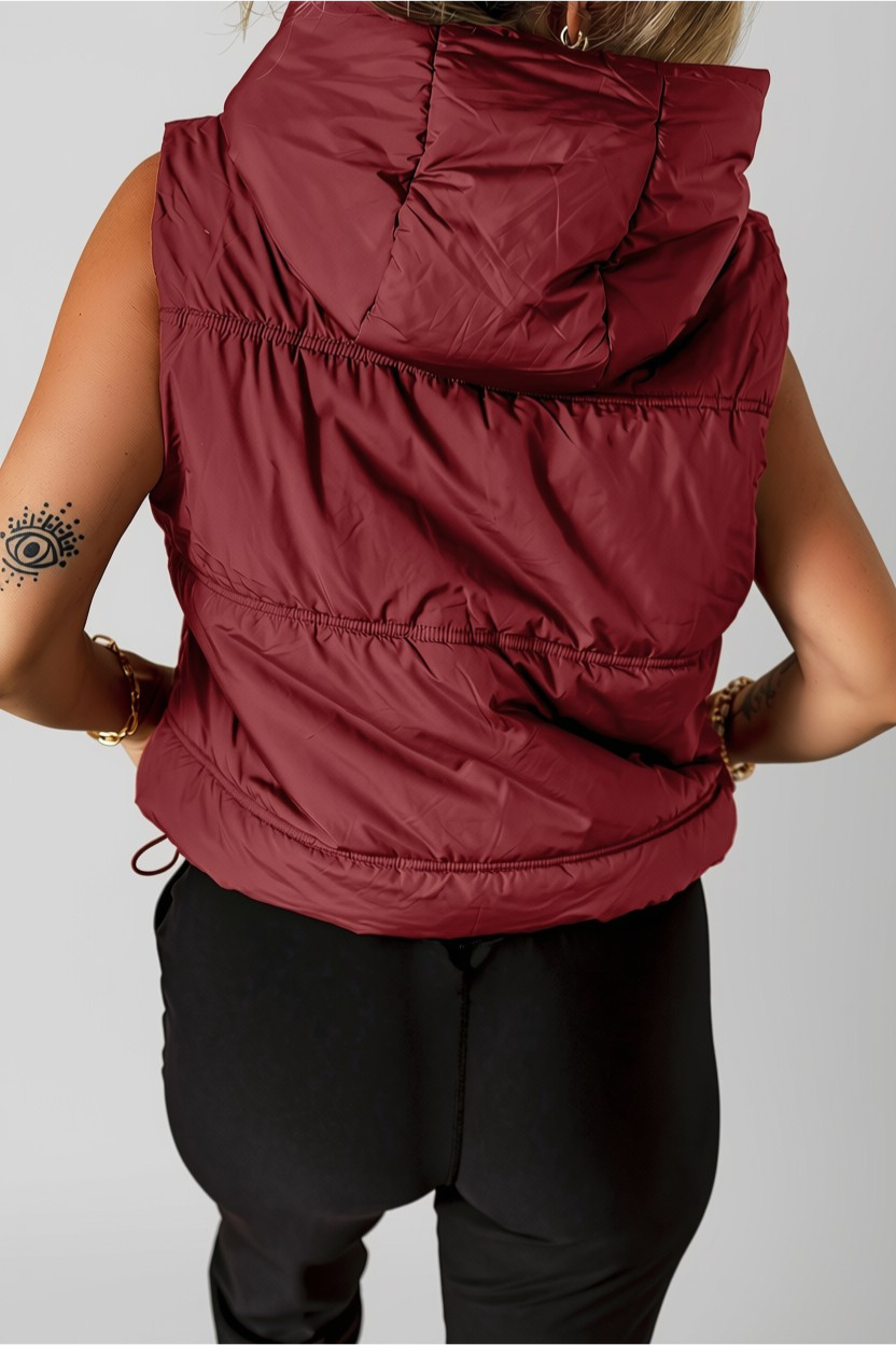 Burgundy Hooded Puffer Vest