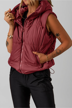 Burgundy Hooded Puffer Vest