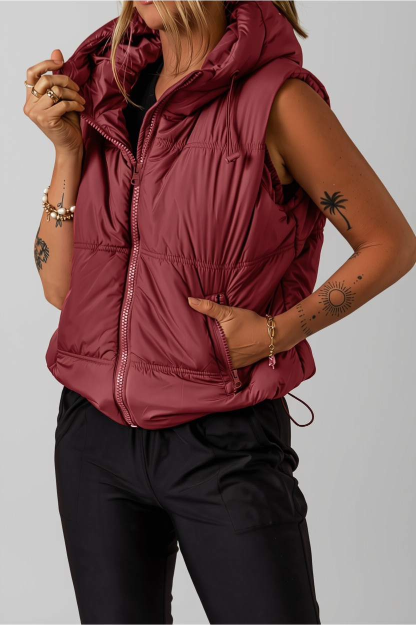 Burgundy Hooded Puffer Vest