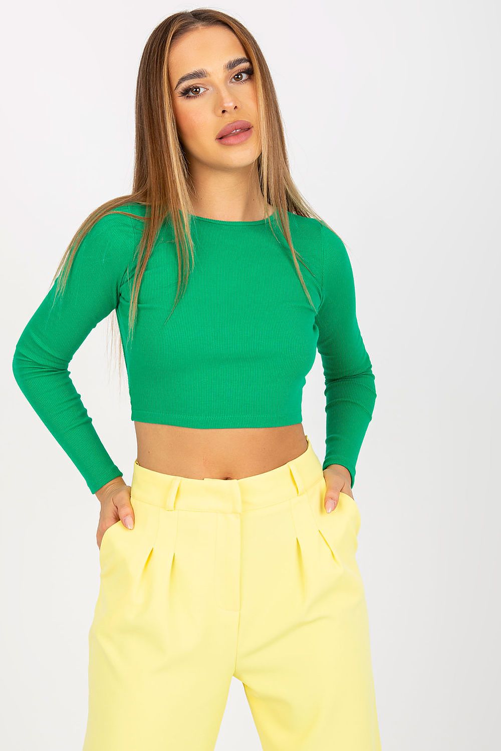 Green Long Sleeve Cropped Top
