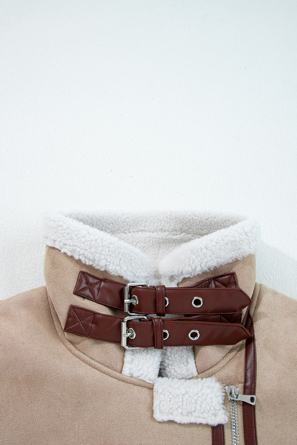Almond Faux Shearling Aviator Vest