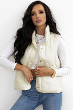 Cream Diamond Quilted Snap Vest