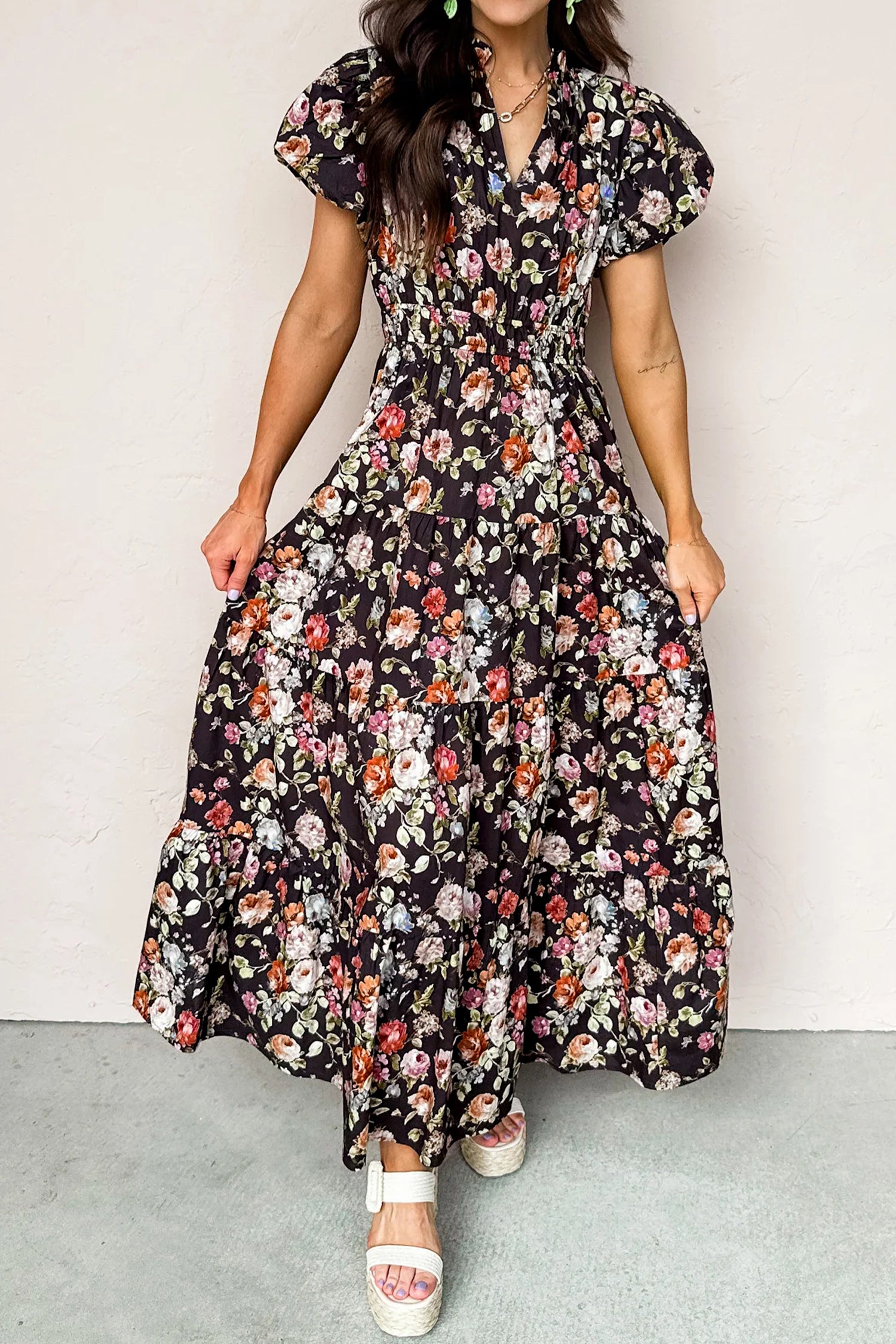 Seville Rose Print Tiered Maxi Dress