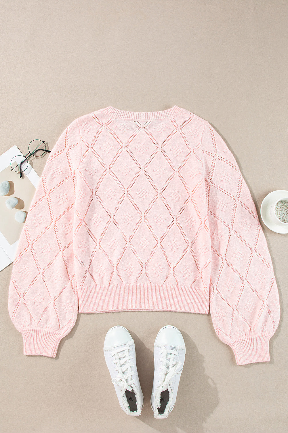 Blush Pointelle Diamond Knit Sweater