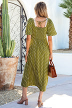 Olive Polka Dot Lace Trim Midi Dress