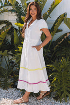 White Rickrack Trim Tiered Maxi Dress