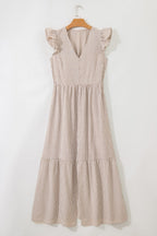 Tan and White Stripe Tiered Maxi Dress