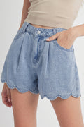 Light Wash Scallop Hem Denim Shorts