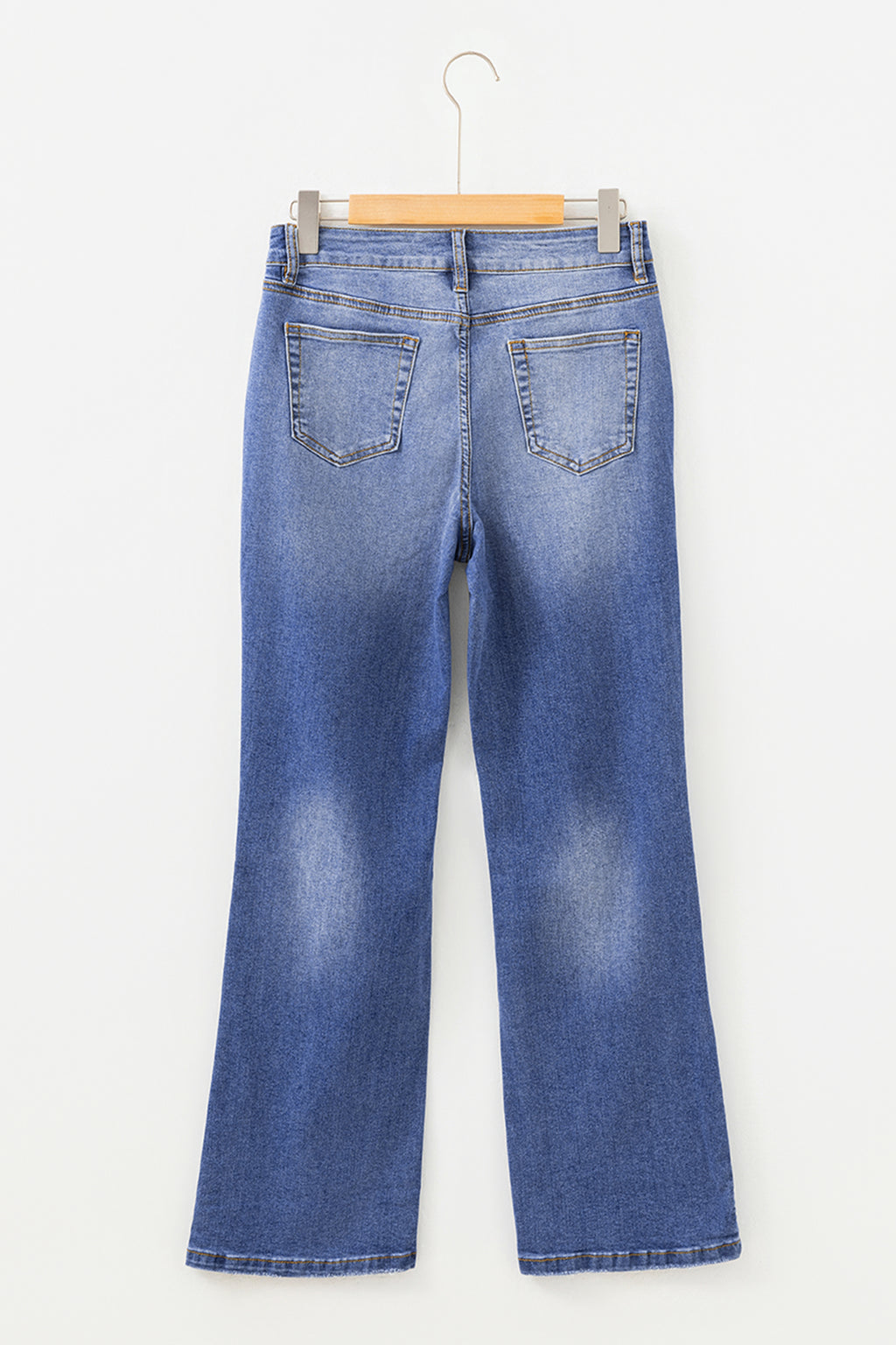 Mid-Wash Distressed Straight-Leg Jeans