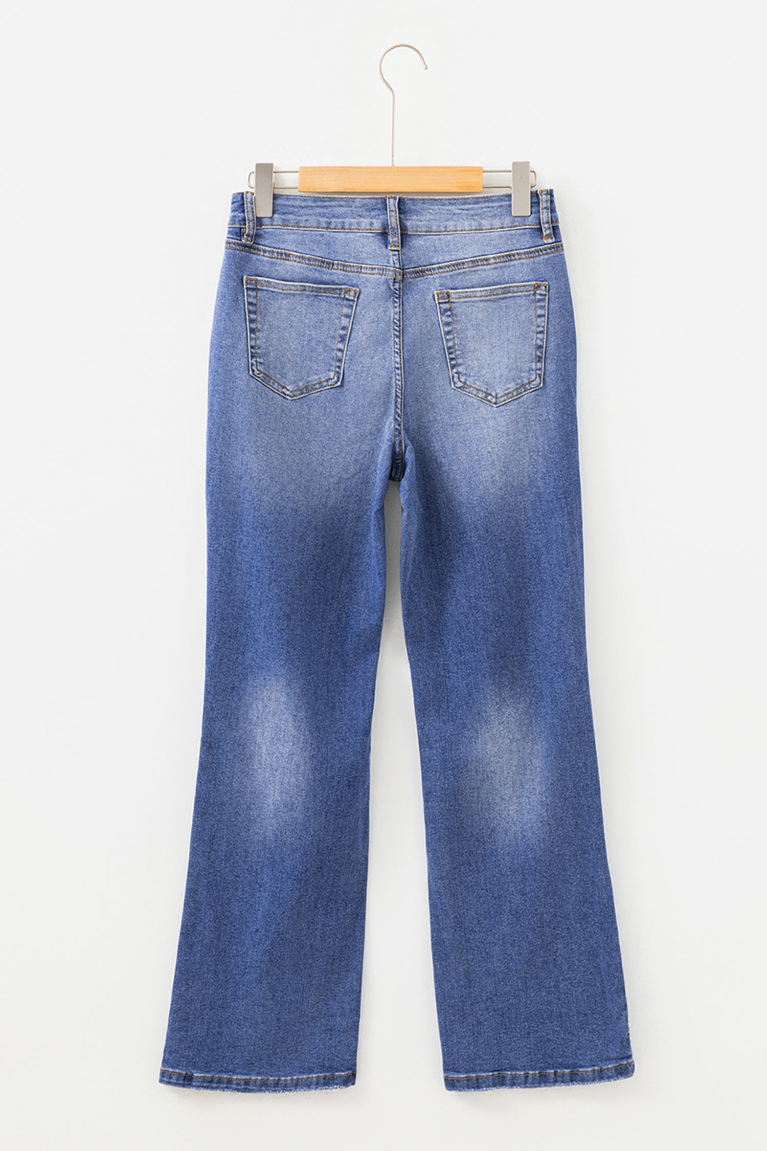 Mid-Wash Distressed Straight-Leg Jeans
