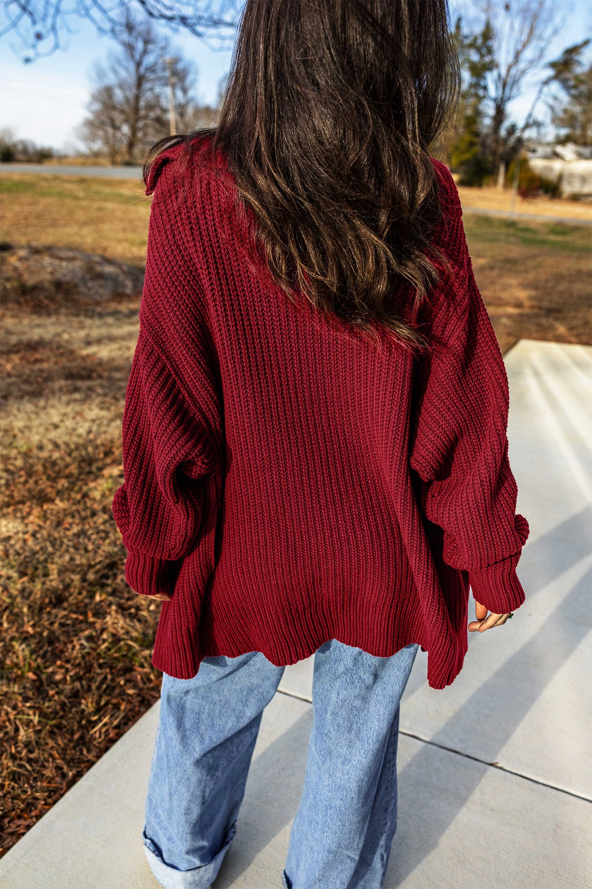 Cranberry Shawl Collar Button Front Cardigan
