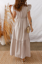 Tan and White Stripe Tiered Maxi Dress