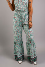 Mint Boho Floral Wide-Leg Jumpsuit