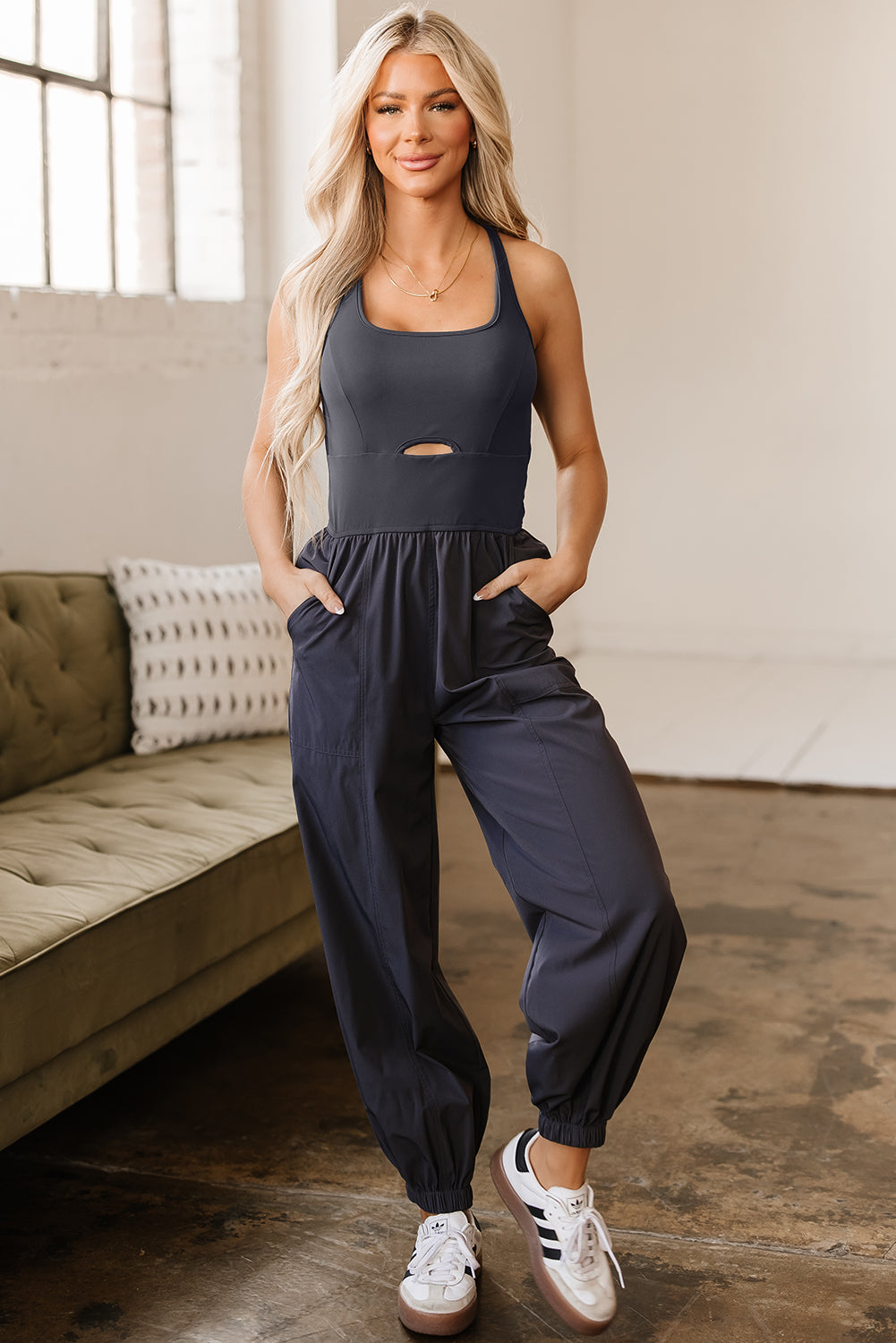 Charcoal Cutout Racerback Jumpsuit