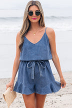 Mid Wash Chambray Ruffle Romper