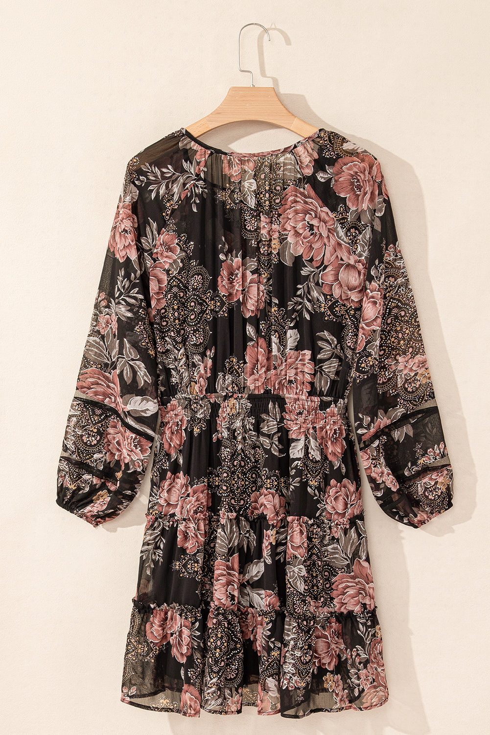 Black Rosewood Floral Tiered Mini Dress
