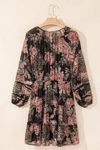 Black Rosewood Floral Tiered Mini Dress
