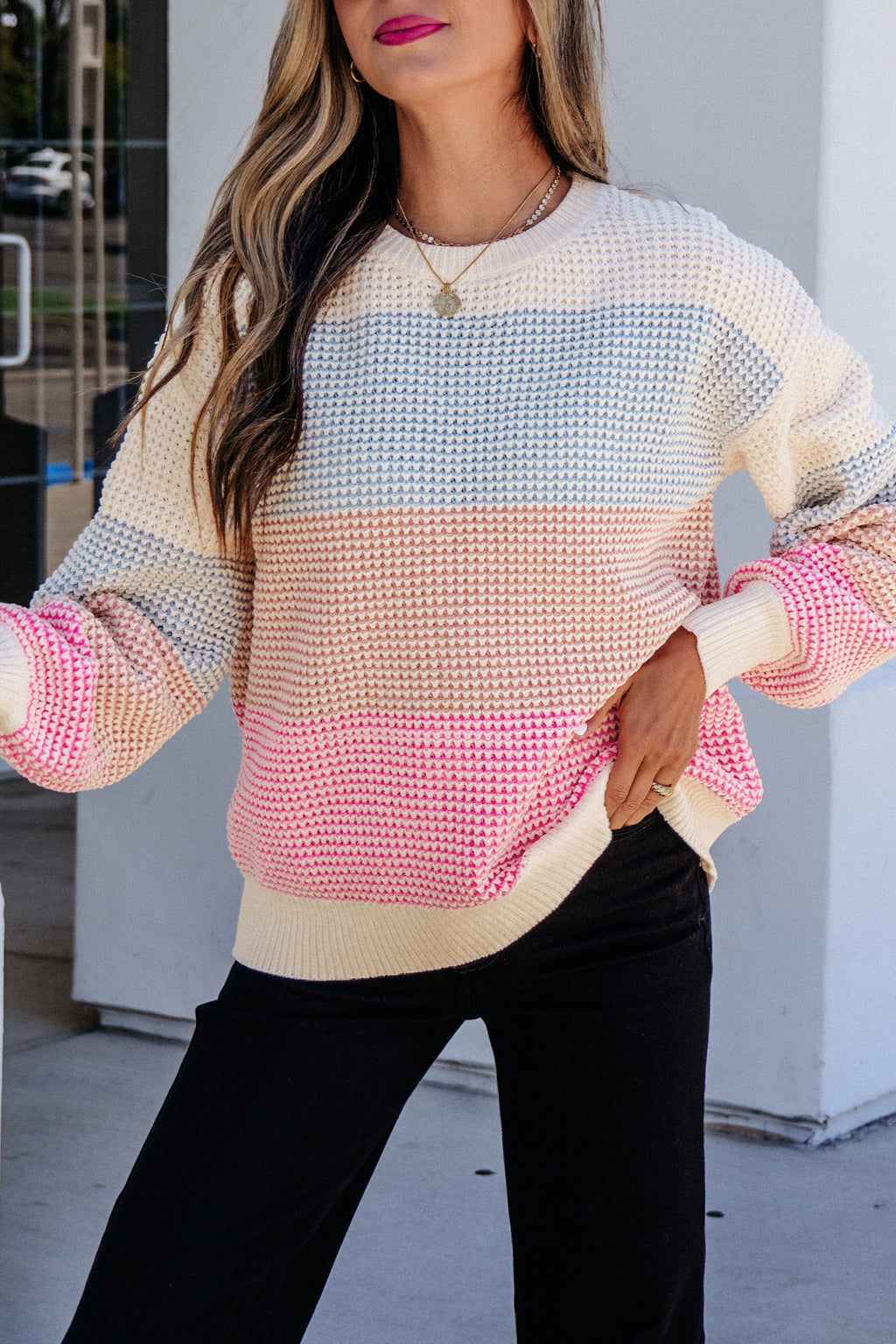 Sorbet Colourblock Waffle Knit Sweater