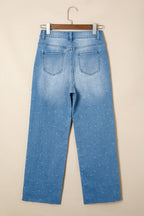 Light Wash Distressed Wide-Leg Jeans
