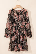 Black Rosewood Floral Tiered Mini Dress