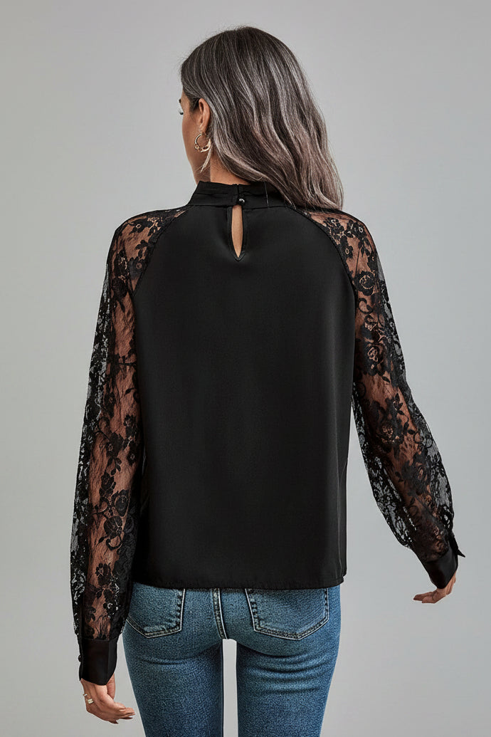 Black Floral Lace Sleeve Blouse