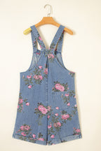 Light Wash Floral Denim Shortalls
