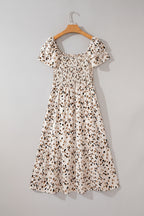 Vanilla Dalmatian Print Shirred Midi Dress