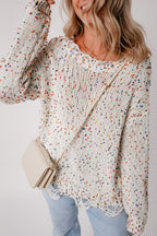 Cream Confetti Distressed Knit Sweater