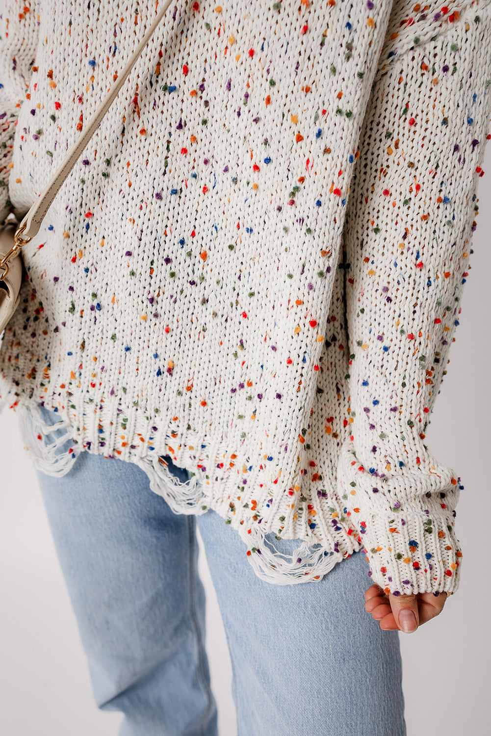 Cream Confetti Distressed Knit Sweater