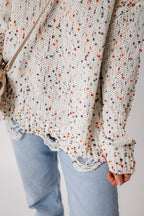 Cream Confetti Distressed Knit Sweater