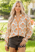 Vanilla Marigold Floral Ruffle Cuff Blouse