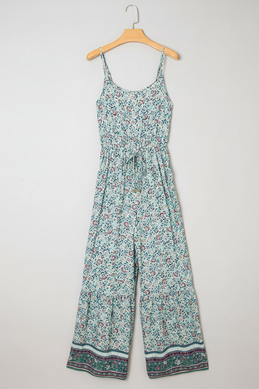 Mint Boho Floral Wide-Leg Jumpsuit