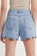 Light Wash Scallop Hem Denim Shorts