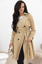 Latte Notched-Lapel Belted Trench Coat
