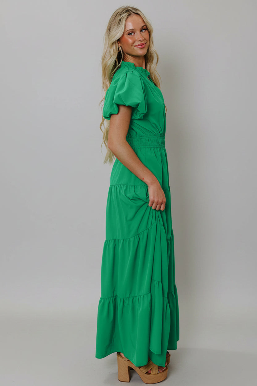Puff Sleeve Tiered Maxi Dress