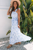 Blue and White Floral Stripe Maxi Dress