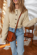 Vanilla Button-Front Cropped Knit Cardigan