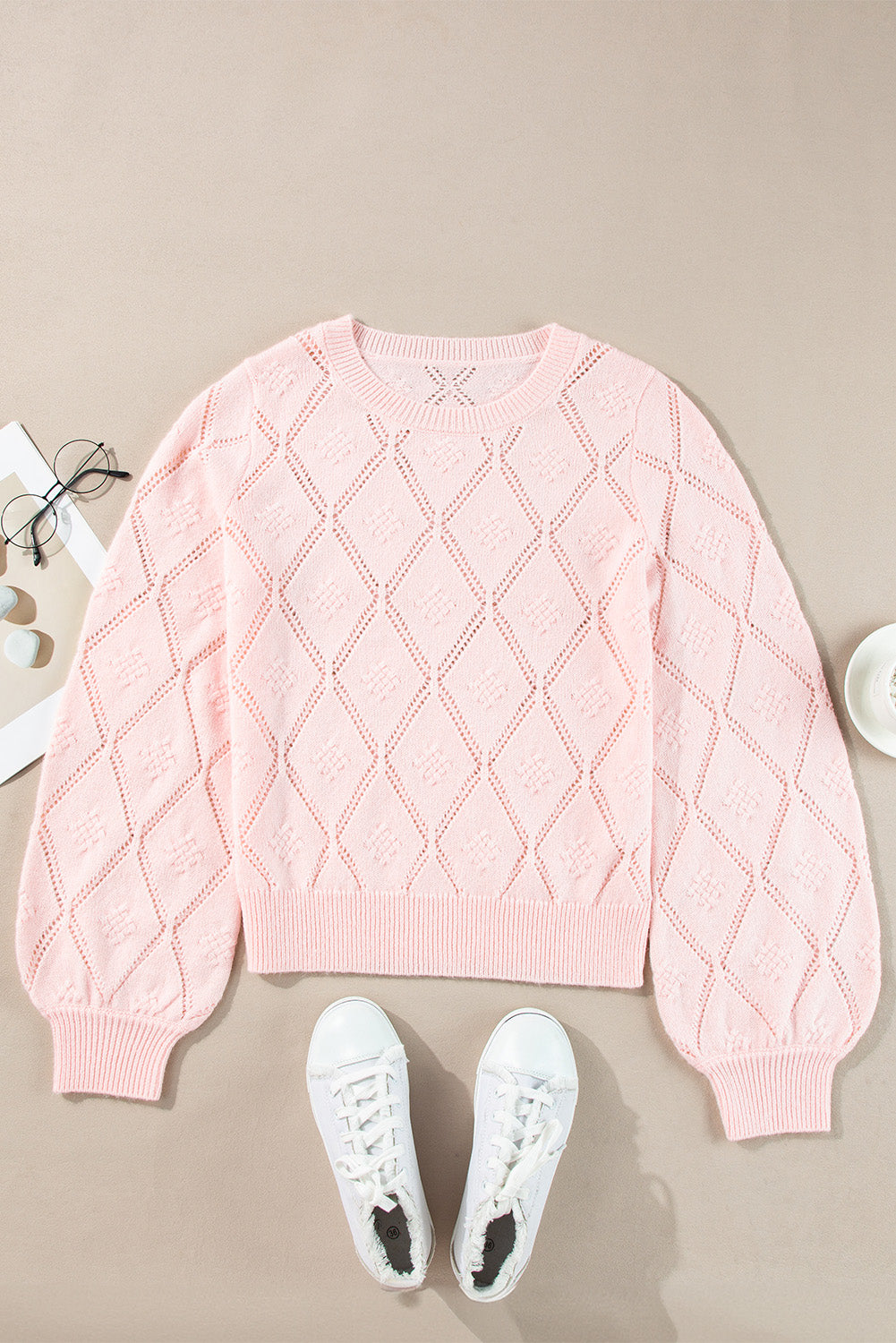 Blush Pointelle Diamond Knit Sweater