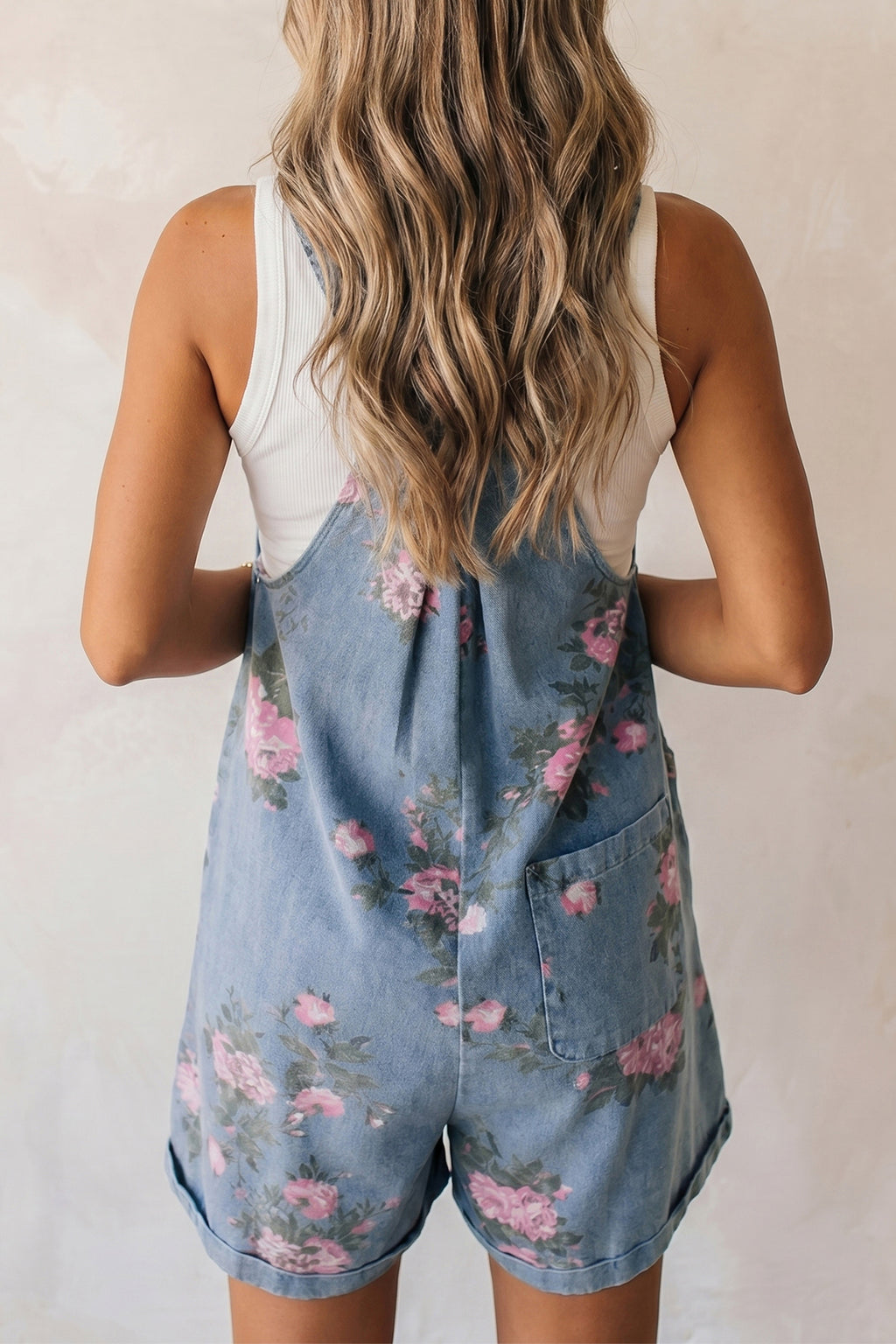 Light Wash Floral Denim Shortalls