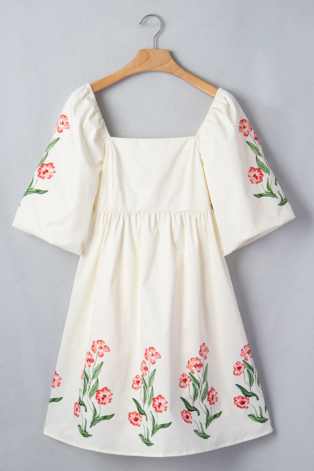 Cream Floral Print Babydoll Dress